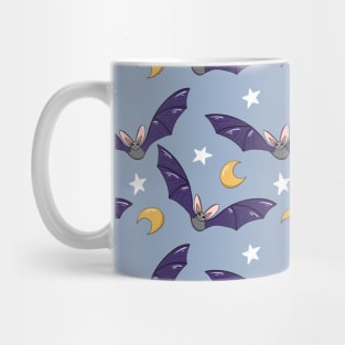 Halloween bats pattern with moon and stars on bright blue background Mug